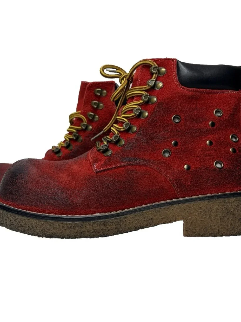 FDCP Red Suede Leather Utility Work Boot Mens Size 9.5 WIDE Clowncore Distressed